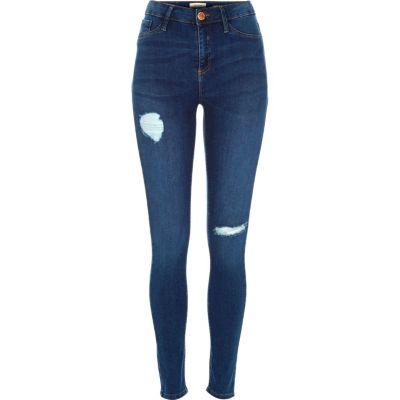Mid blue wash ripped Molly reform jeggings